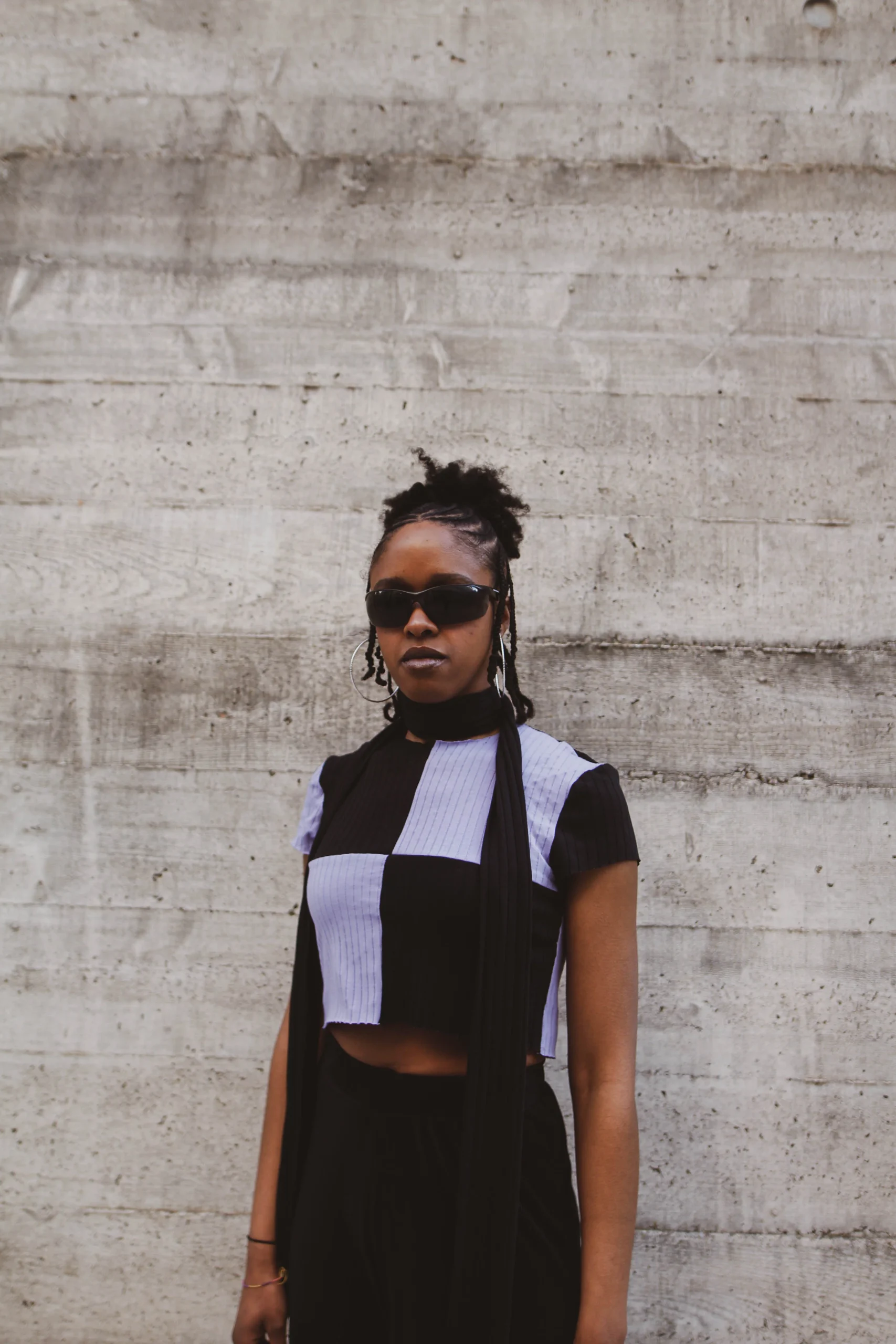 Lavender & Black Patchwork Crop Top
